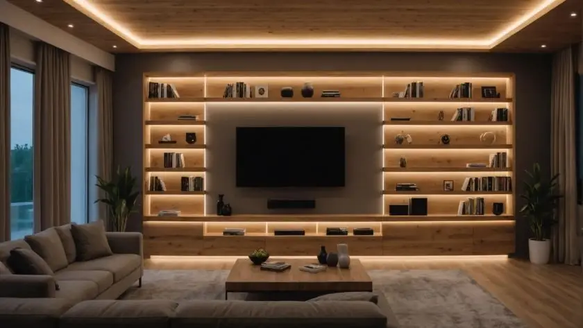 Tambahkan LED Strip Tersembunyi di Ruang TV Minimalis Mewah