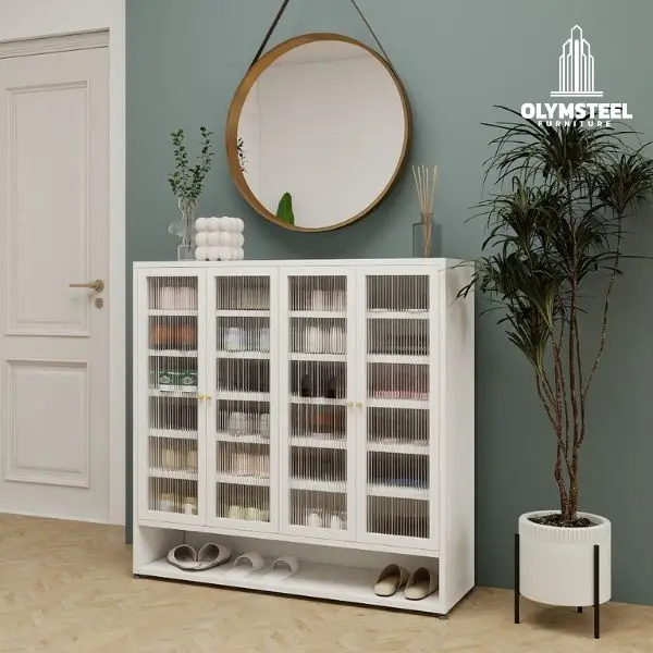 Lemari Sepatu Besi 6 Susun dengan Kaca SR 006 4P Olymsteel