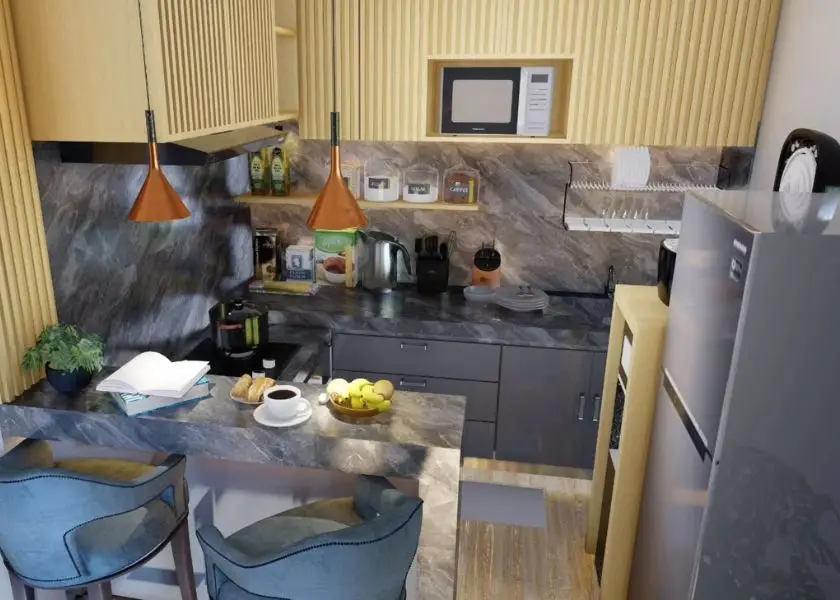Desain Dapur Minibar Menyatu dengan Kitchen Set