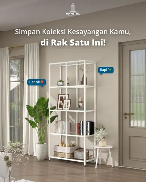 Rak Buku Besi Susun Olymsteel Minimalis dengan Kaca
