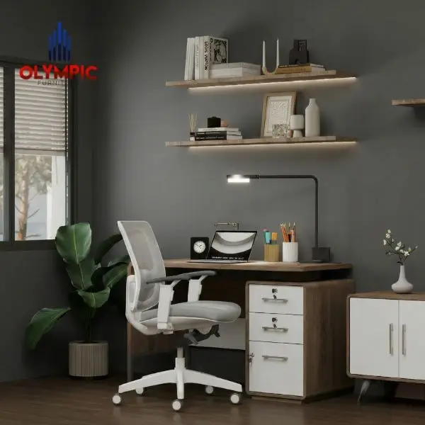 Ruang Kerja Warna Cat Rumah Minimalis Abu Tua atau Cokelat Kayu