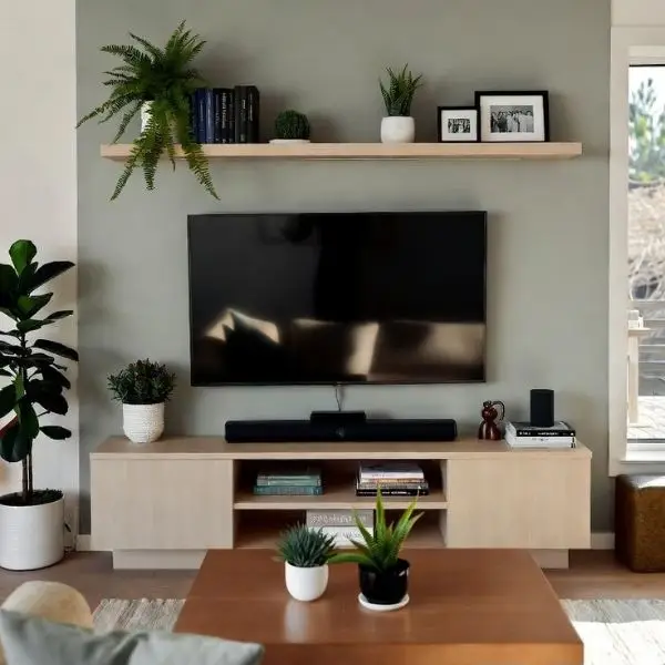 Ruang TV Minimalis Tema Warna Sage Green