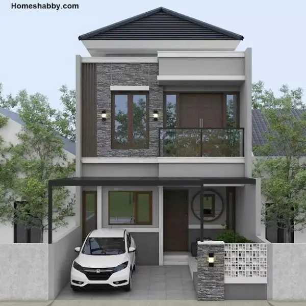 Teras Depan Mungil di Rumah 2 Lantai Mungil Cantik