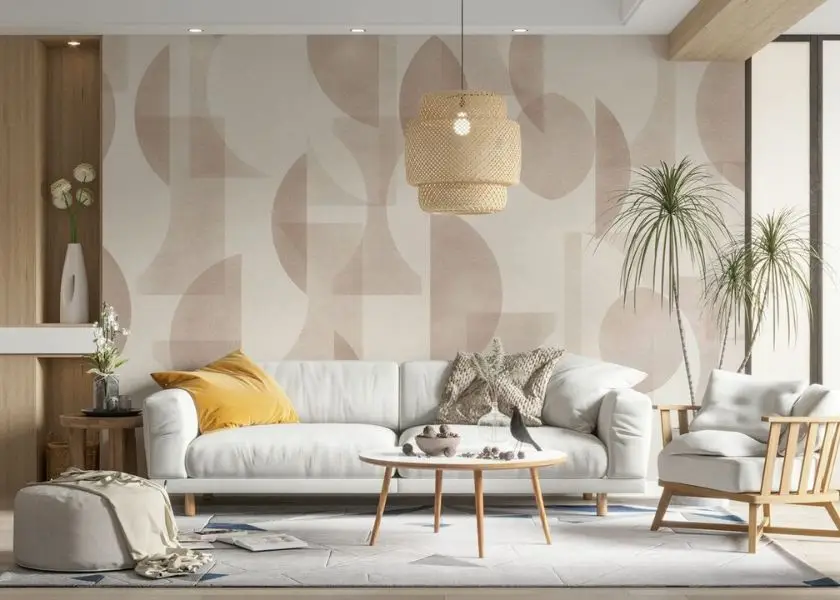 Wallpaper Motif Geometris untuk Interior Modern Ruang Tamu