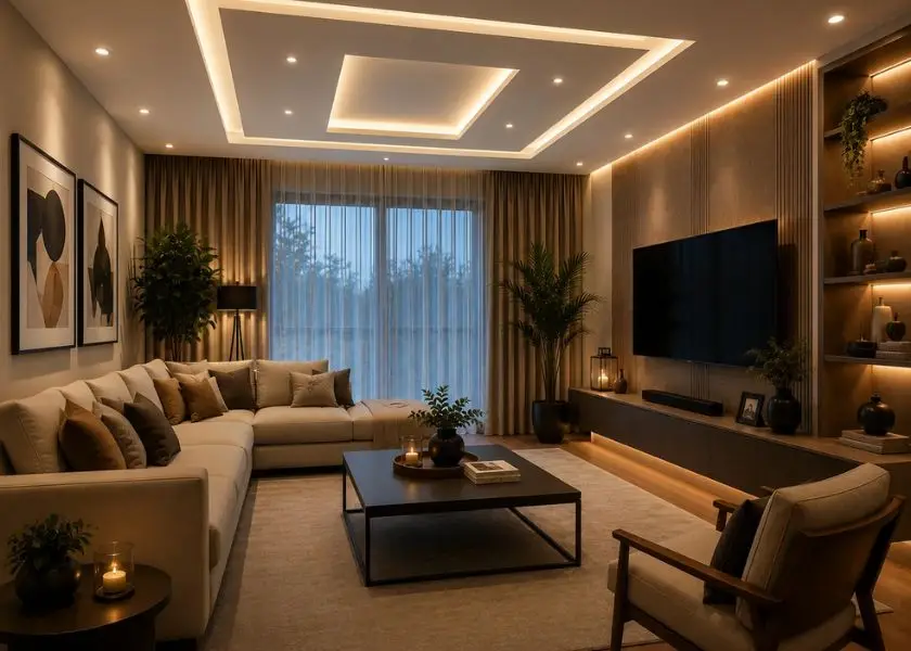 Pilih Warna Cahaya Warm White di Ruang TV Minimalis Mewah