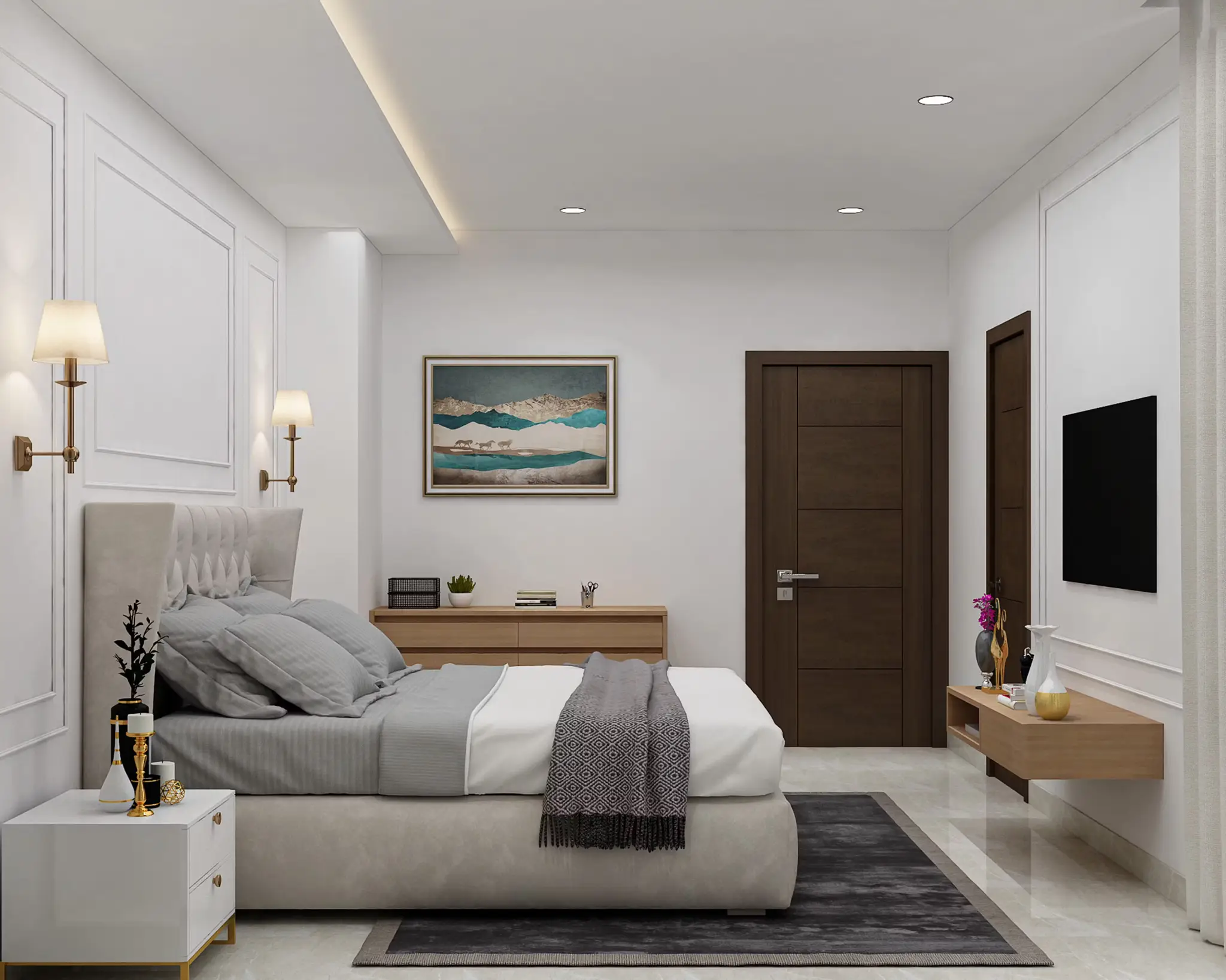 Plafon Triplek Finishing Cat Putih di Kamar Tidur Sederhana