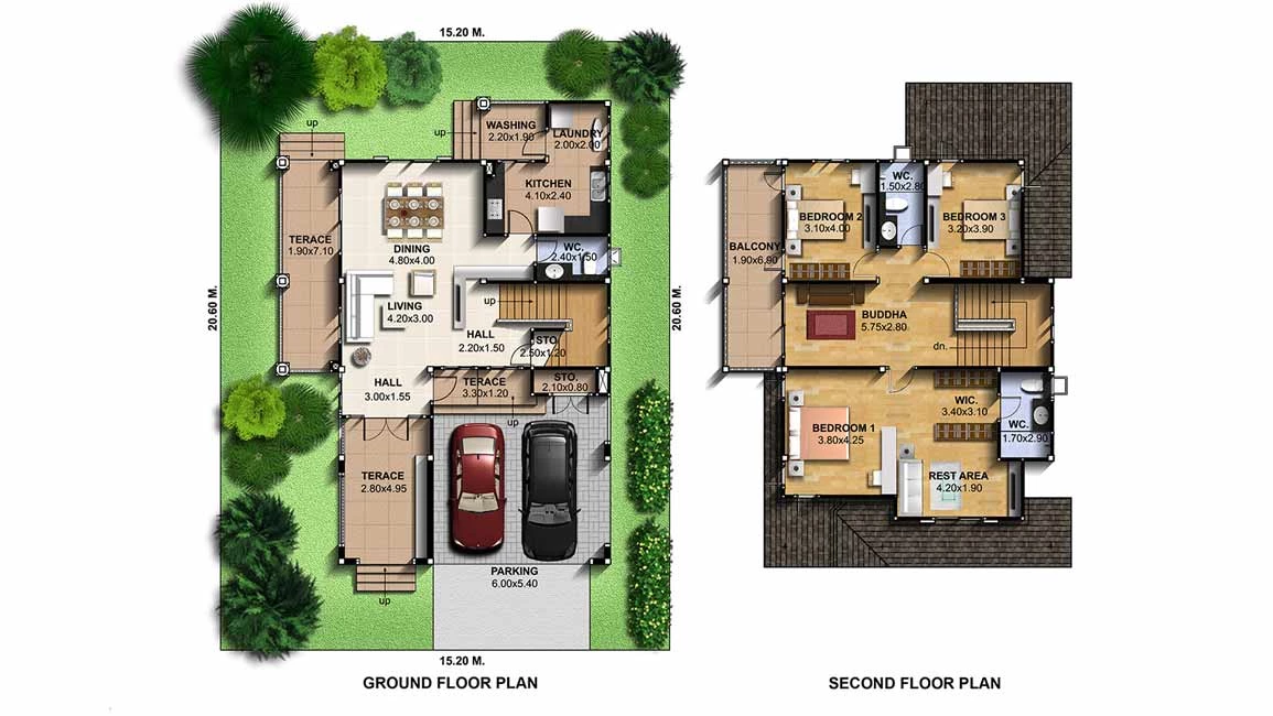 Denah Rumah 3 Kamar Teras Depan dan Samping Denah Rumah 3 Kamar Teras Depan dan Samping