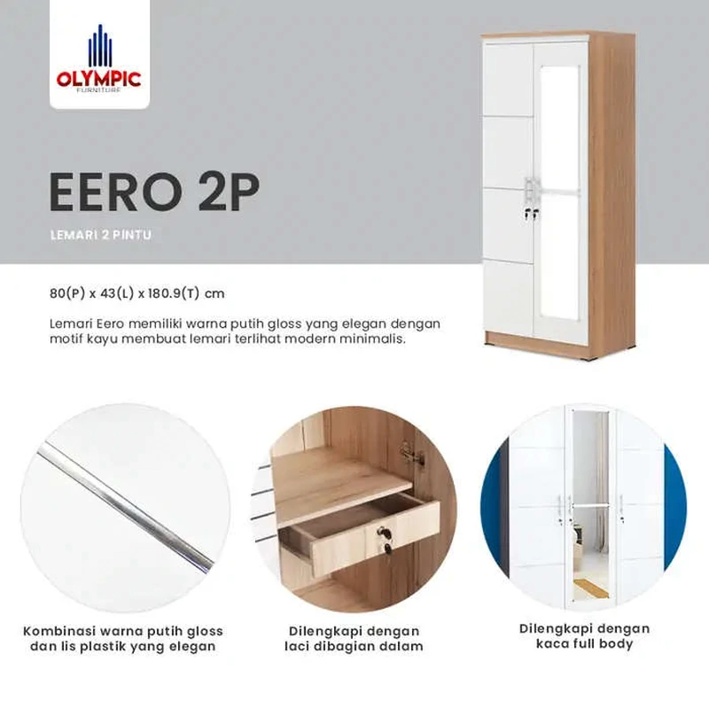 LP Eero - Lemari Pakaian Modern Minimalis Putih Glossy gallery 1
