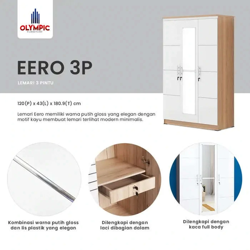 LP Eero - Lemari Pakaian Modern Minimalis Putih Glossy gallery 2