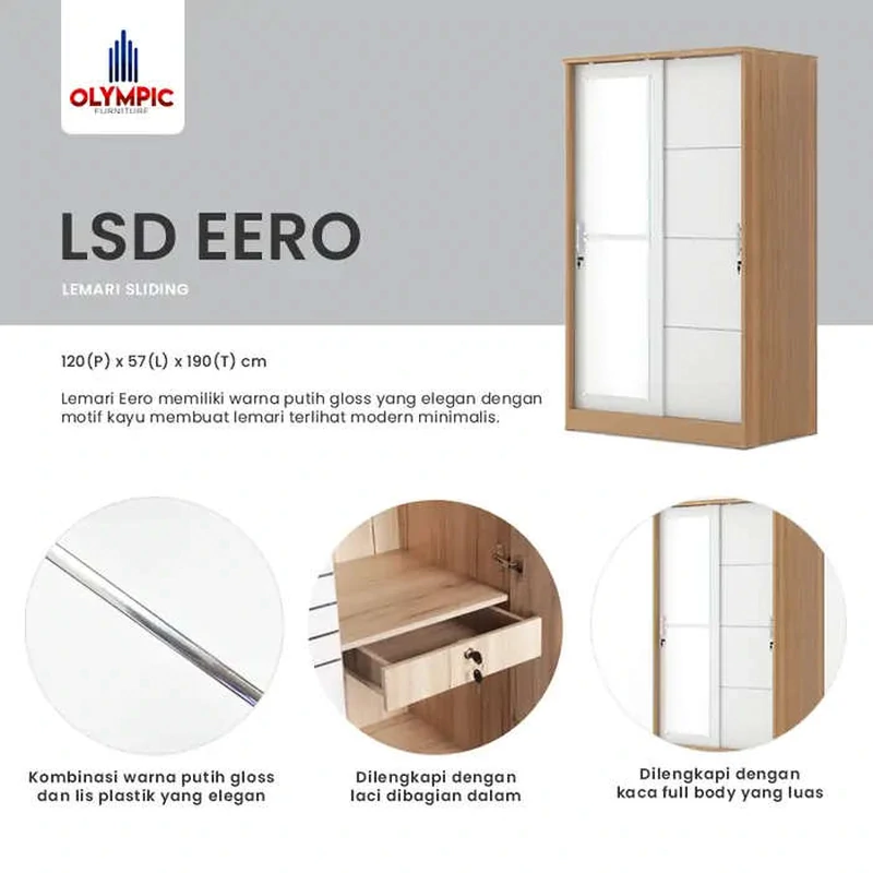 LSD Eero - Lemari Pakaian Pintu Sliding Putih Glossy gallery 1