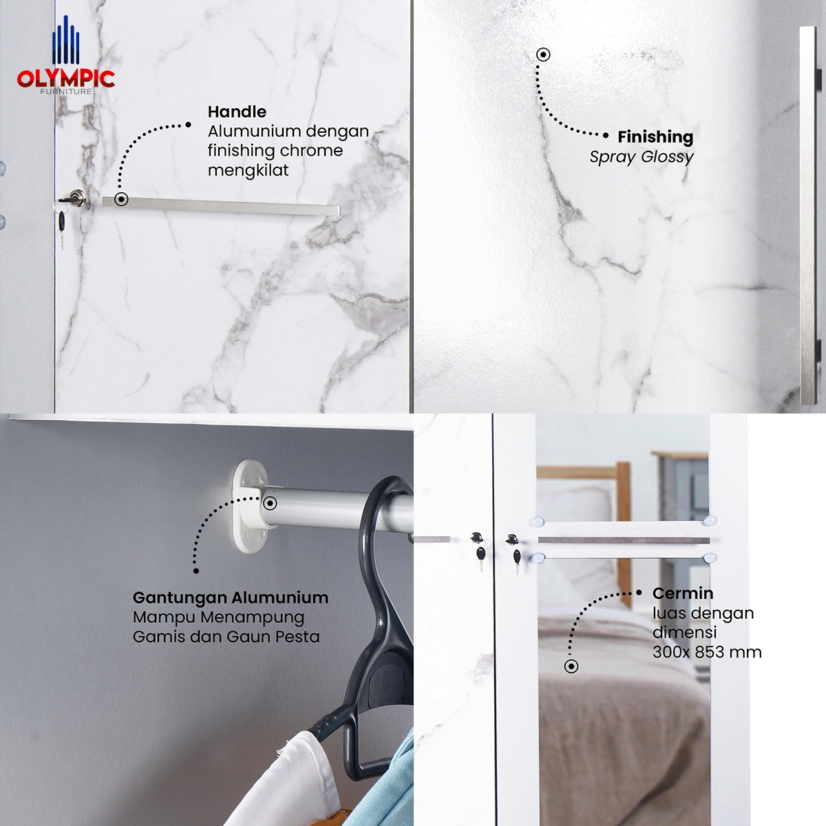 LP Polo - Lemari Pakaian Putih Marble Modern gallery 3