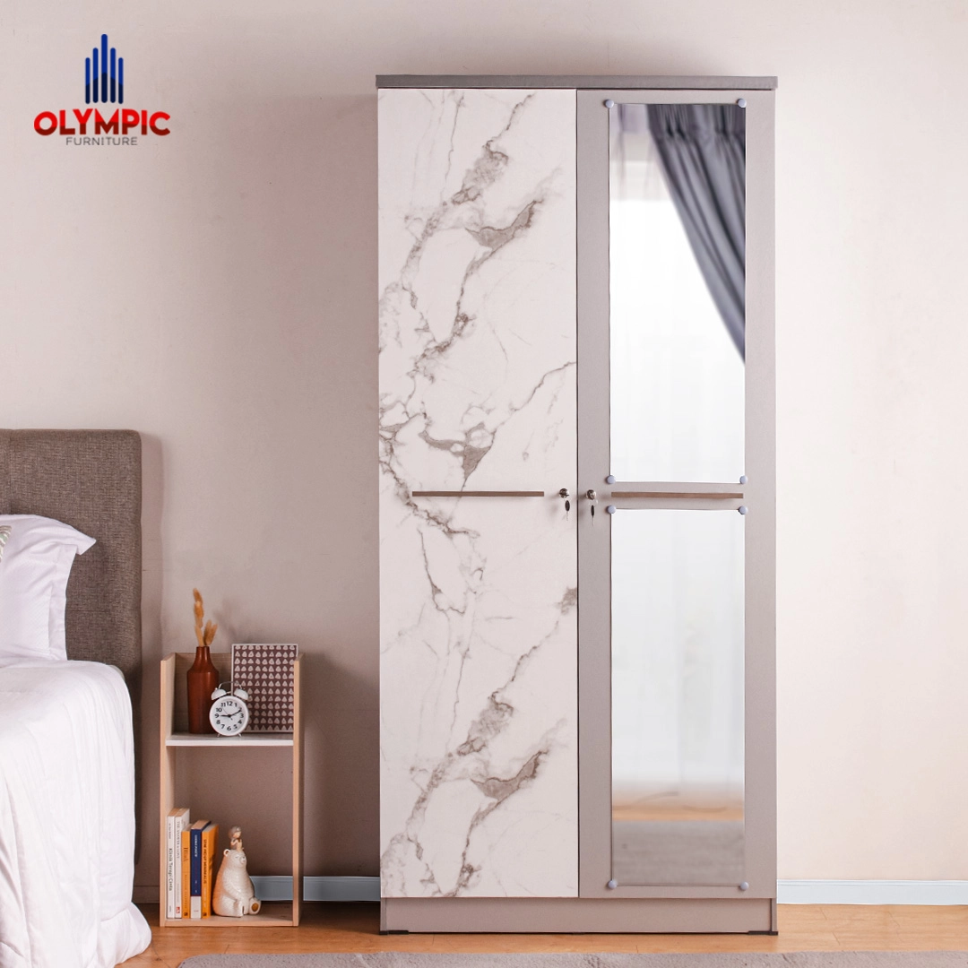 LP Polo - Lemari Pakaian Putih Marble Modern