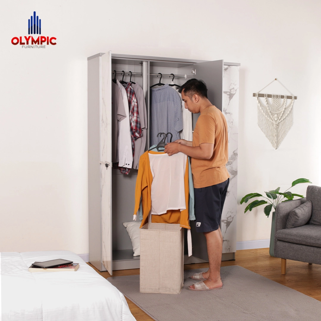 LP Polo - Lemari Pakaian Putih Marble Modern