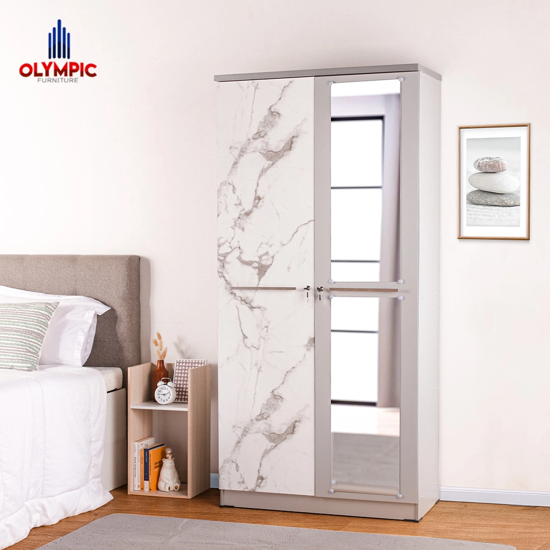 LP Polo - Lemari Pakaian Putih Marble Modern