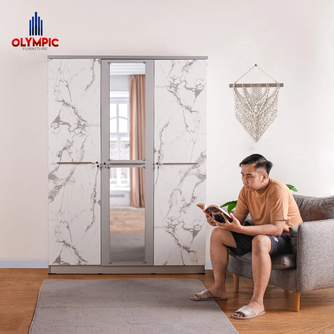 LP Polo - Lemari Pakaian Putih Marble Modern