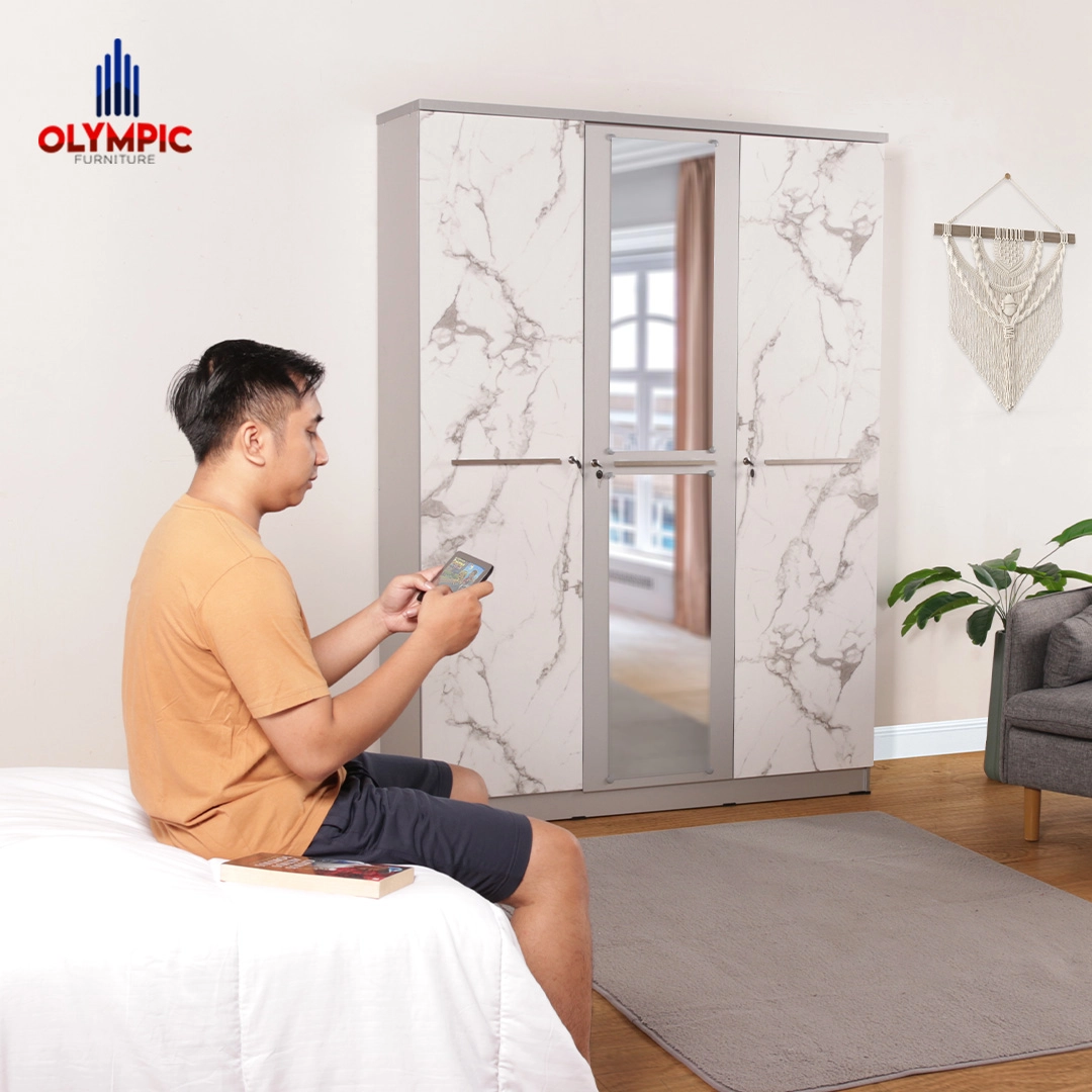 LP Polo - Lemari Pakaian Putih Marble Modern