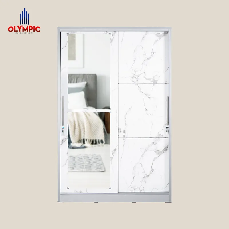 LSD Polo - Lemari Pakaian Pintu Sliding Modern Putih Marble