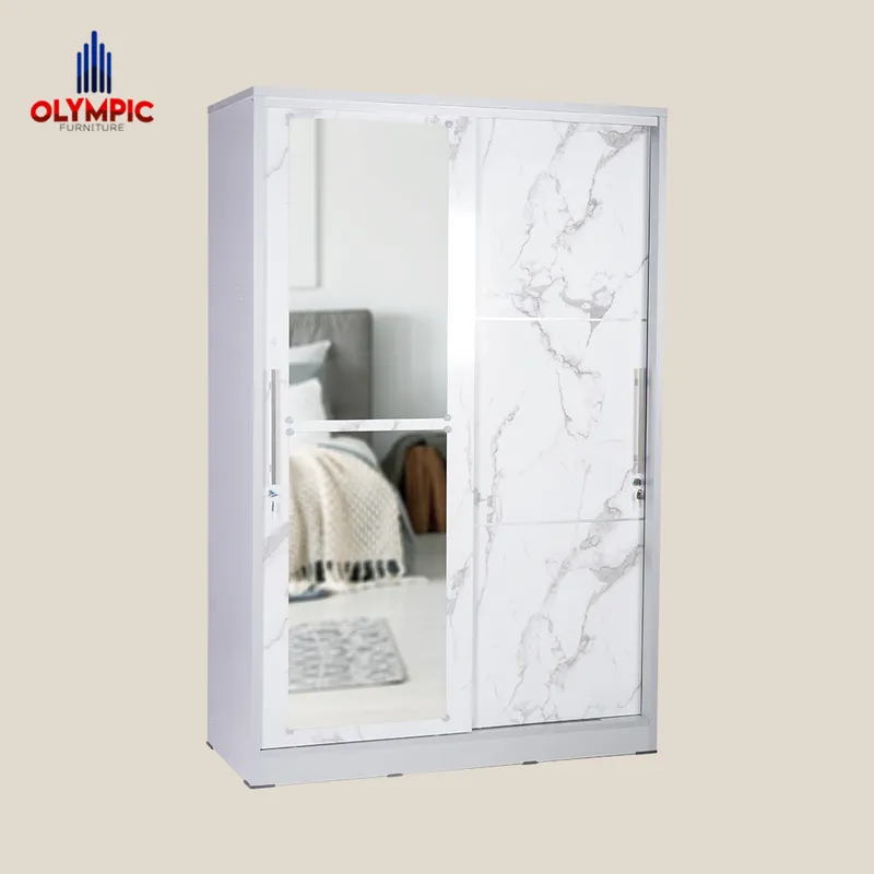 LSD Polo - Lemari Pakaian Pintu Sliding Modern Putih Marble