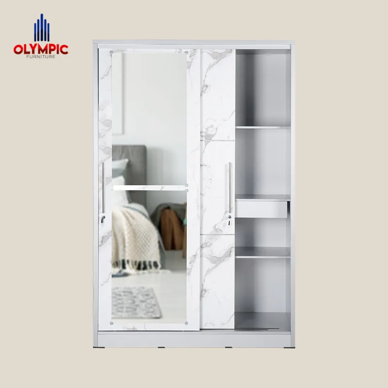LSD Polo - Lemari Pakaian Pintu Sliding Modern Putih Marble