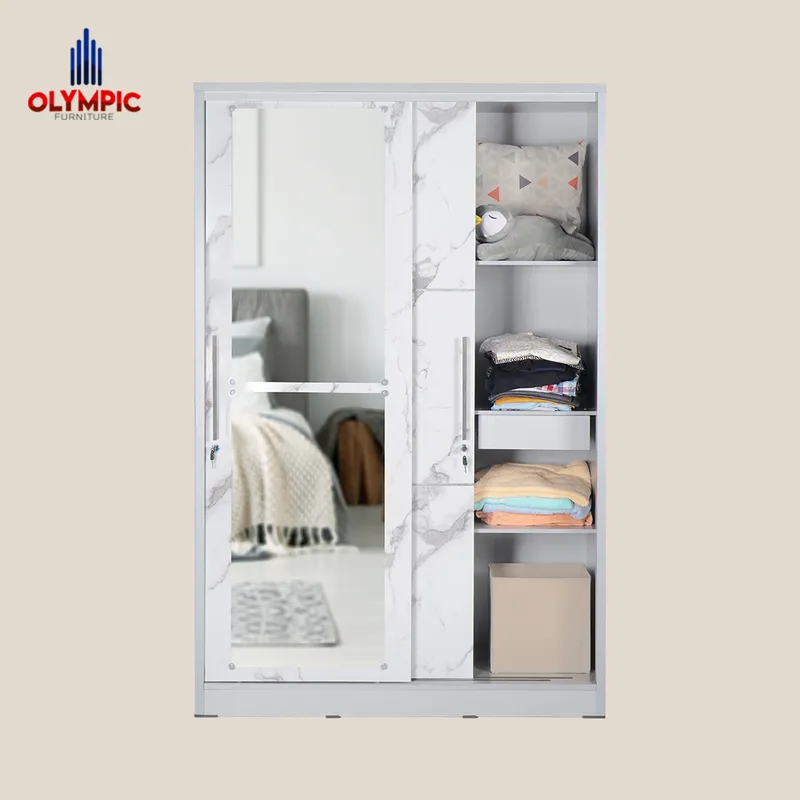 LSD Polo - Lemari Pakaian Pintu Sliding Modern Putih Marble