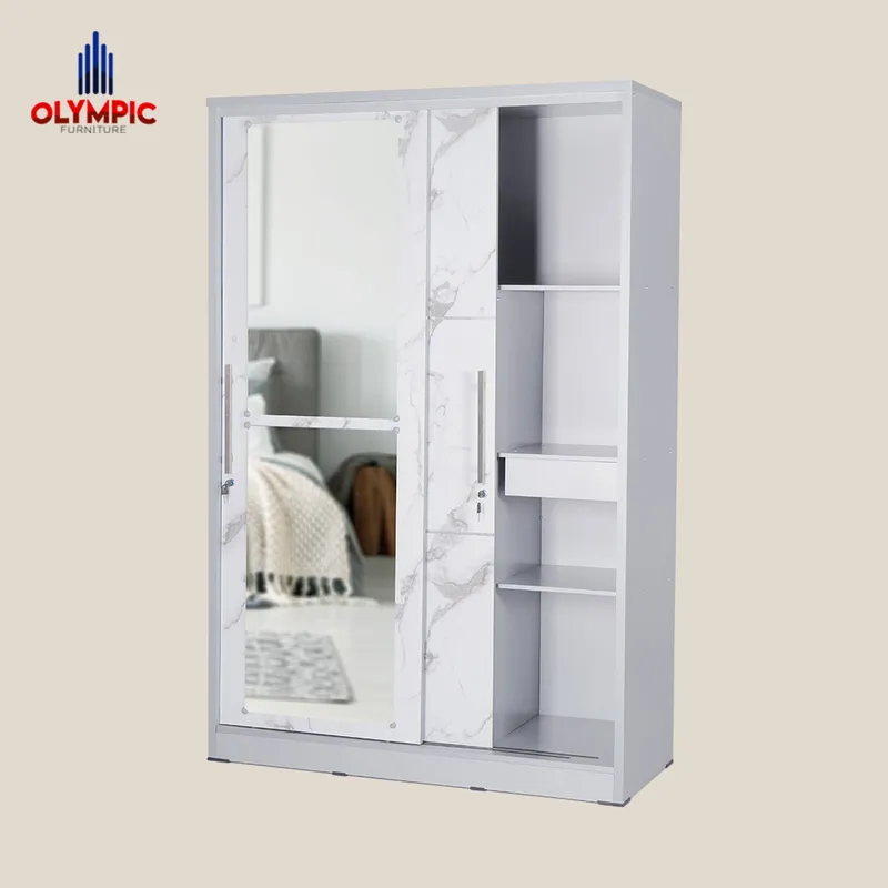 LSD Polo - Lemari Pakaian Pintu Sliding Modern Putih Marble