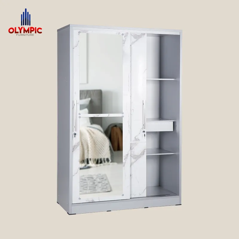 LSD Polo - Lemari Pakaian Pintu Sliding Modern Putih Marble