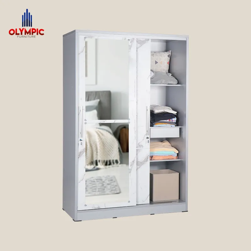 LSD Polo - Lemari Pakaian Pintu Sliding Modern Putih Marble