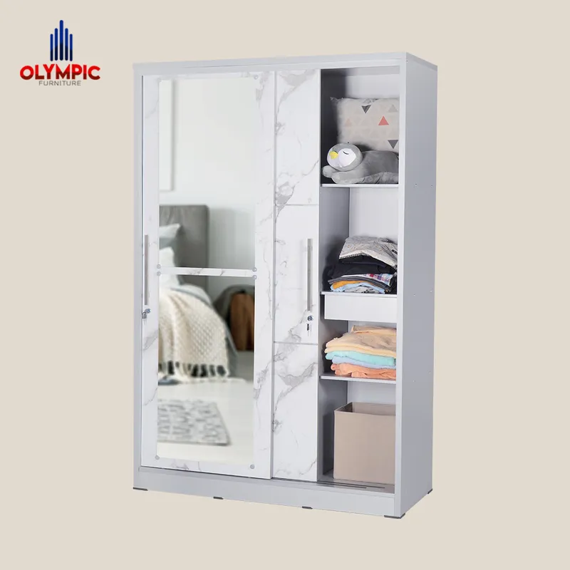 LSD Polo - Lemari Pakaian Pintu Sliding Modern Putih Marble