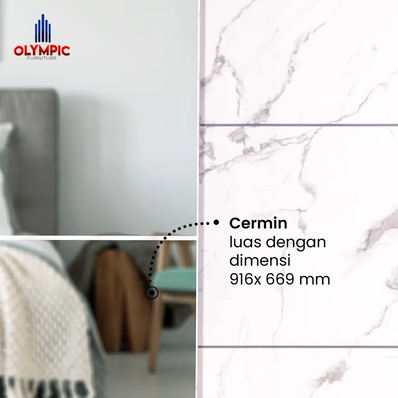 LSD Polo - Lemari Pakaian Pintu Sliding Modern Putih Marble gallery 5