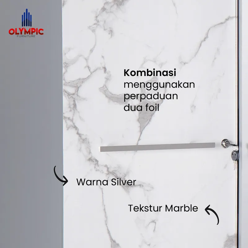 LSD Polo - Lemari Pakaian Pintu Sliding Modern Putih Marble gallery 7