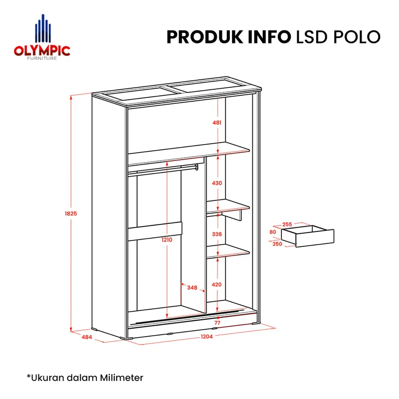 LSD Polo - Lemari Pakaian Pintu Sliding Modern Putih Marble gallery 1