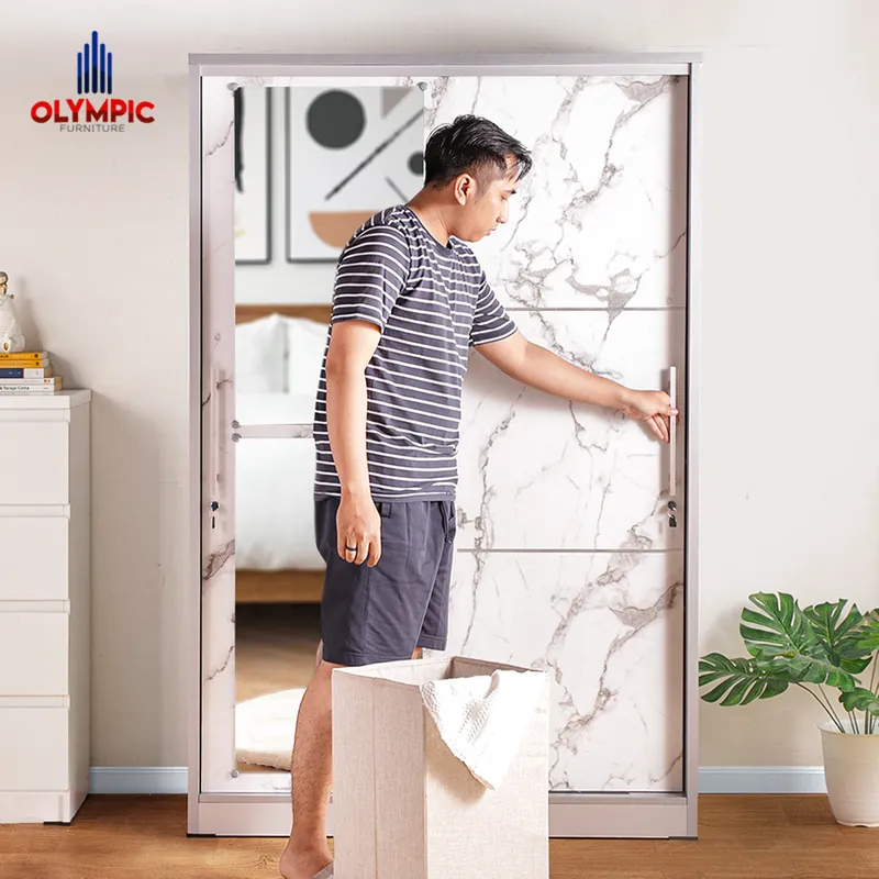 LSD Polo - Lemari Pakaian Pintu Sliding Modern Putih Marble