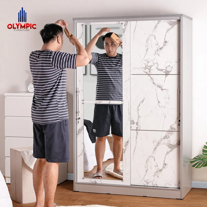 LSD Polo - Lemari Pakaian Pintu Sliding Modern Putih Marble