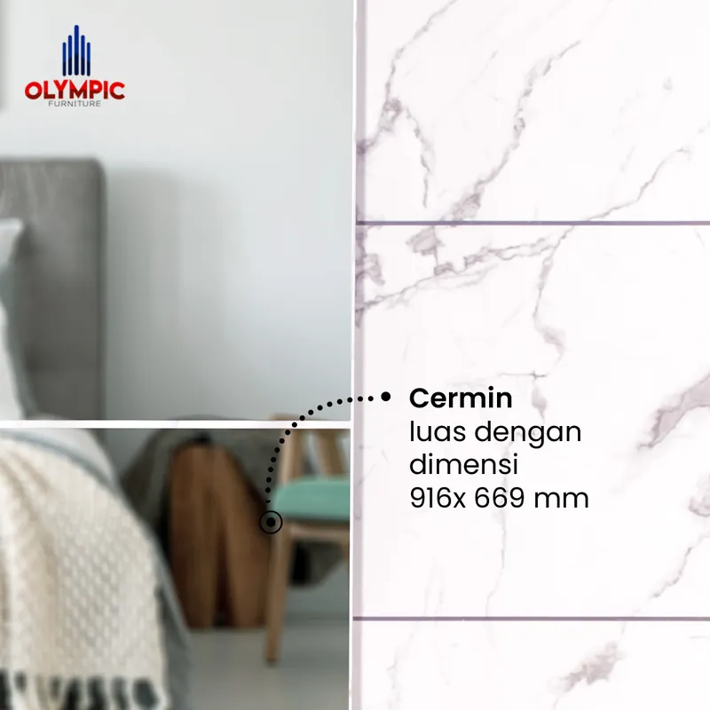 WSD Polo - Lemari Pakaian Pintu Sliding Minimalis Putih Marble gallery 5