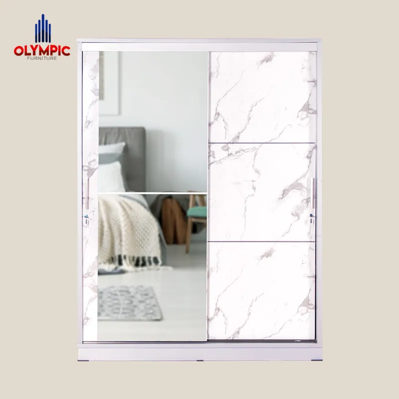 WSD Polo - Lemari Pakaian Pintu Sliding Minimalis Putih Marble
