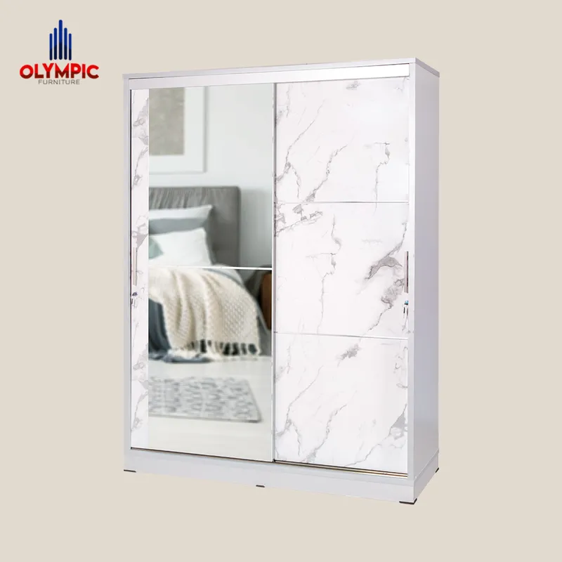 WSD Polo - Lemari Pakaian Pintu Sliding Minimalis Putih Marble