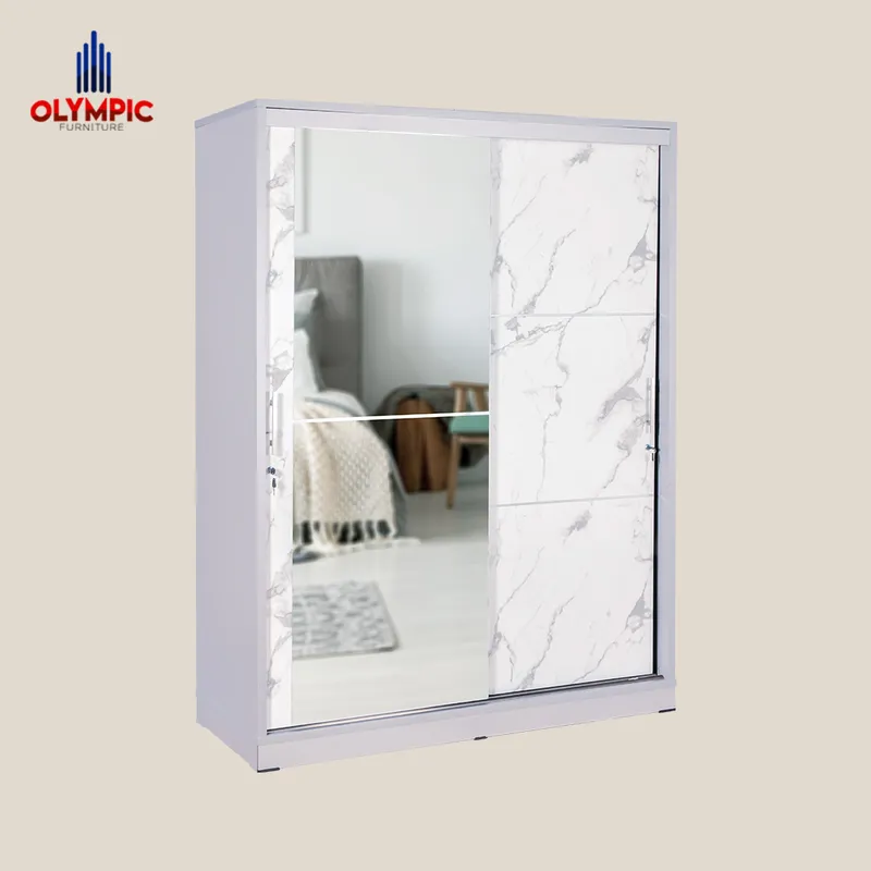 WSD Polo - Lemari Pakaian Pintu Sliding Minimalis Putih Marble