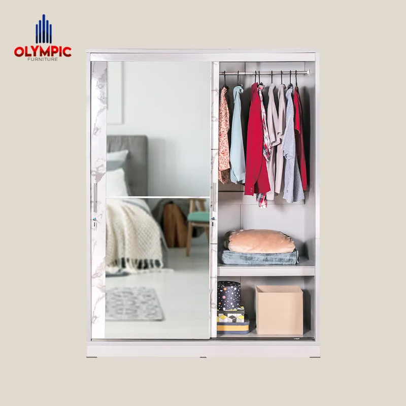 WSD Polo - Lemari Pakaian Pintu Sliding Minimalis Putih Marble