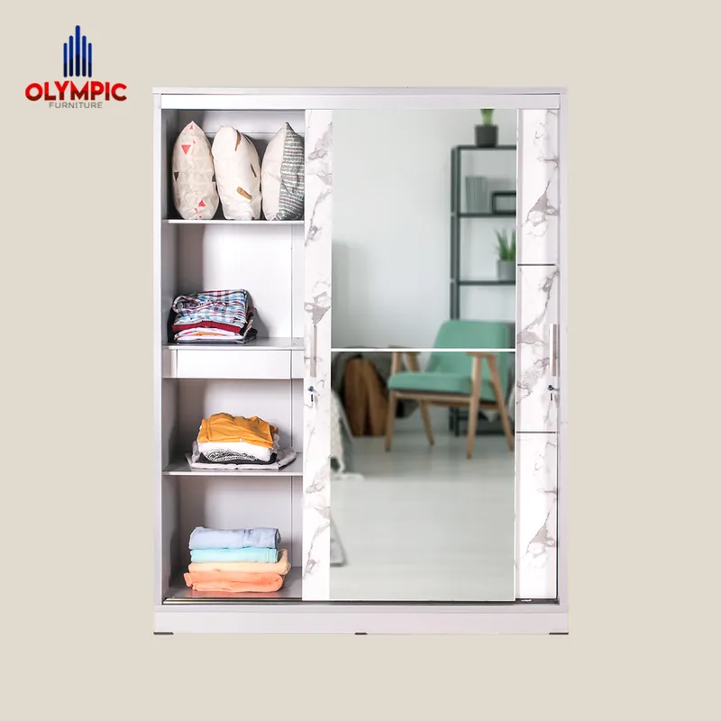 WSD Polo - Lemari Pakaian Pintu Sliding Minimalis Putih Marble
