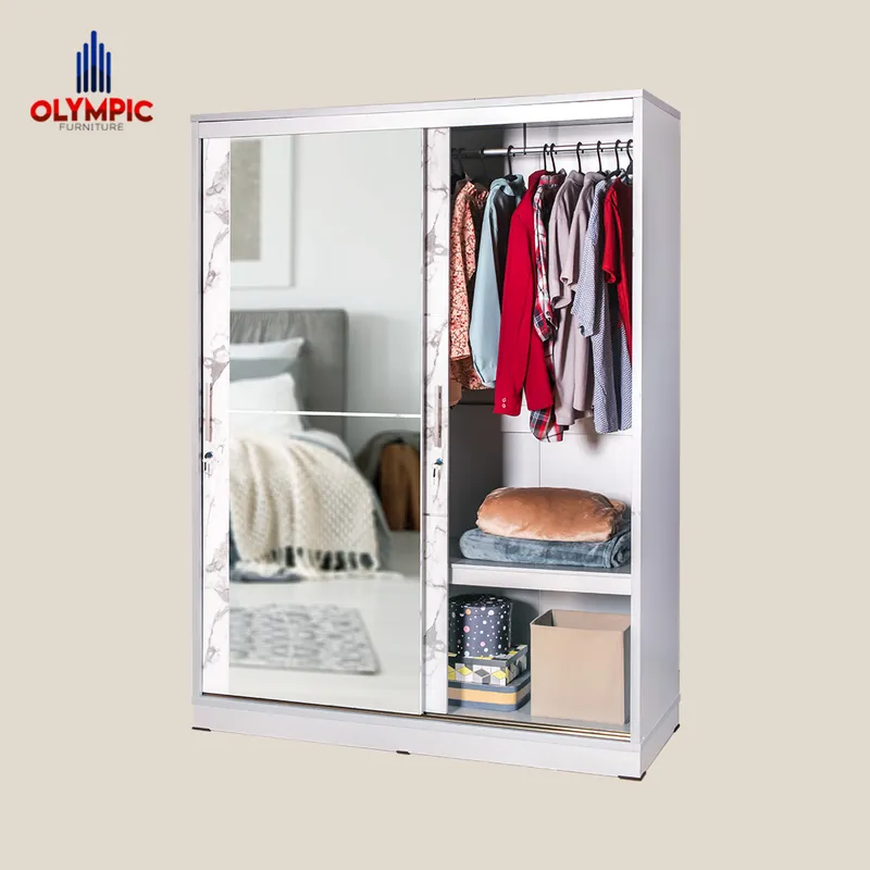 WSD Polo - Lemari Pakaian Pintu Sliding Minimalis Putih Marble