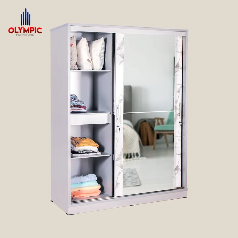 WSD Polo - Lemari Pakaian Pintu Sliding Minimalis Putih Marble