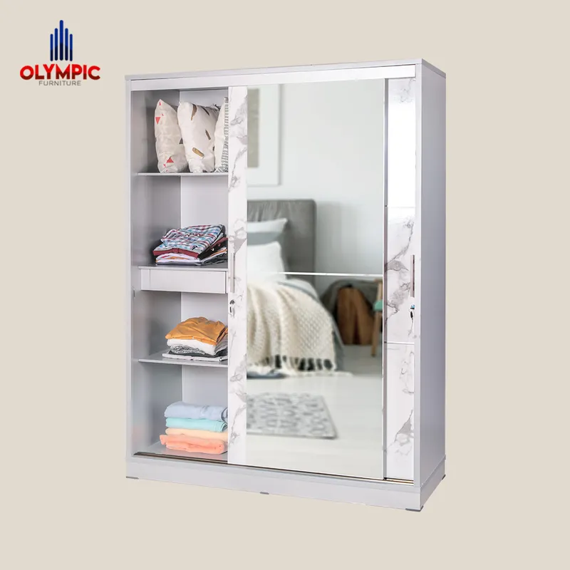 WSD Polo - Lemari Pakaian Pintu Sliding Minimalis Putih Marble