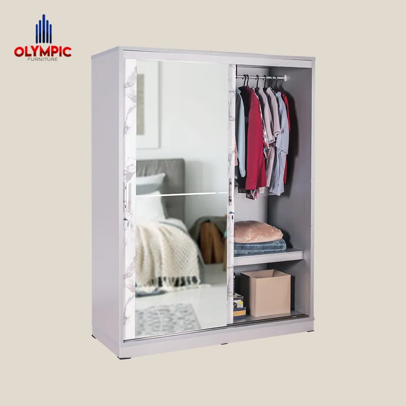 WSD Polo - Lemari Pakaian Pintu Sliding Minimalis Putih Marble