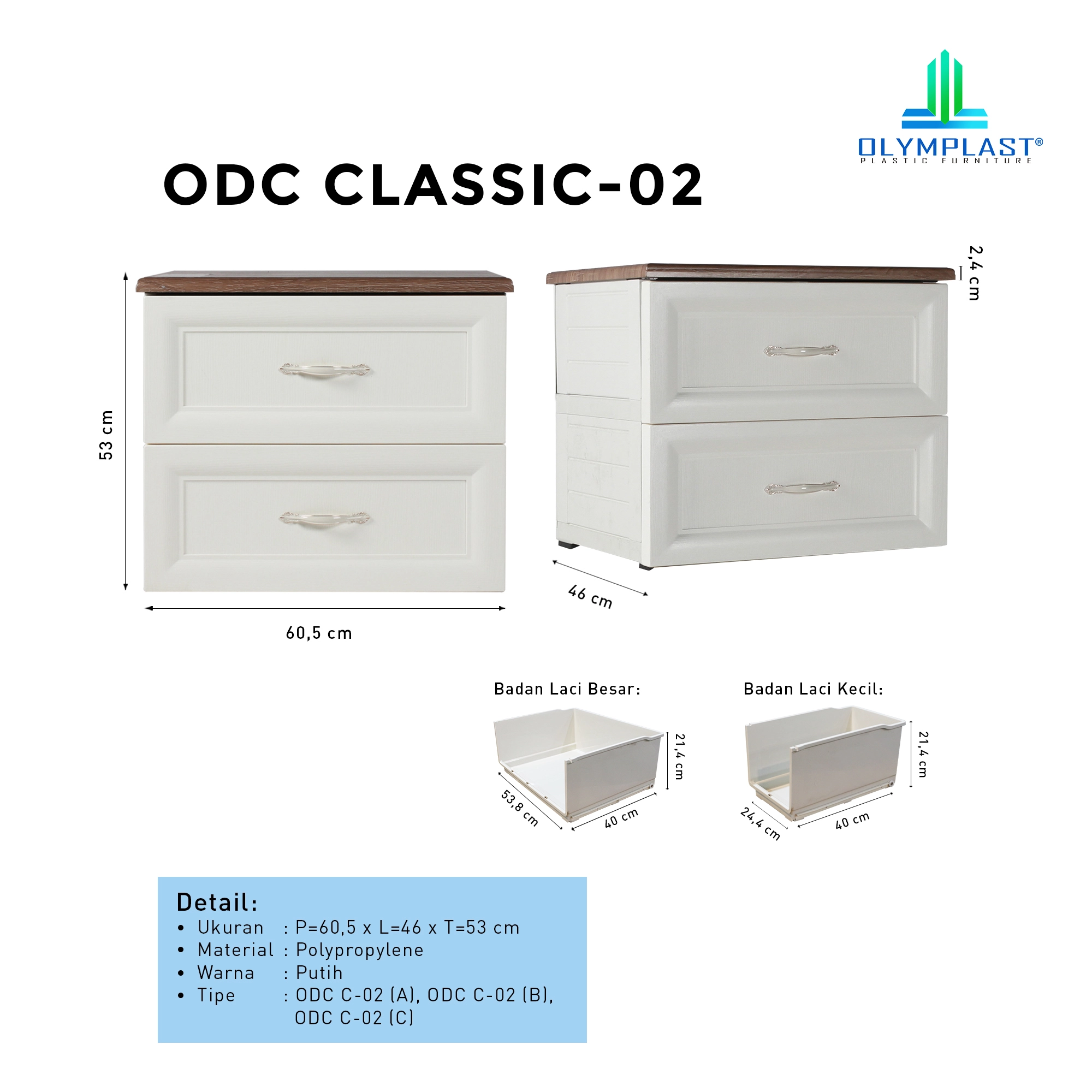 ODC 02-C - Laci Penyimpanan Plastik Klasik 2 Susun - Drawer Cabinet Serbaguna gallery 6