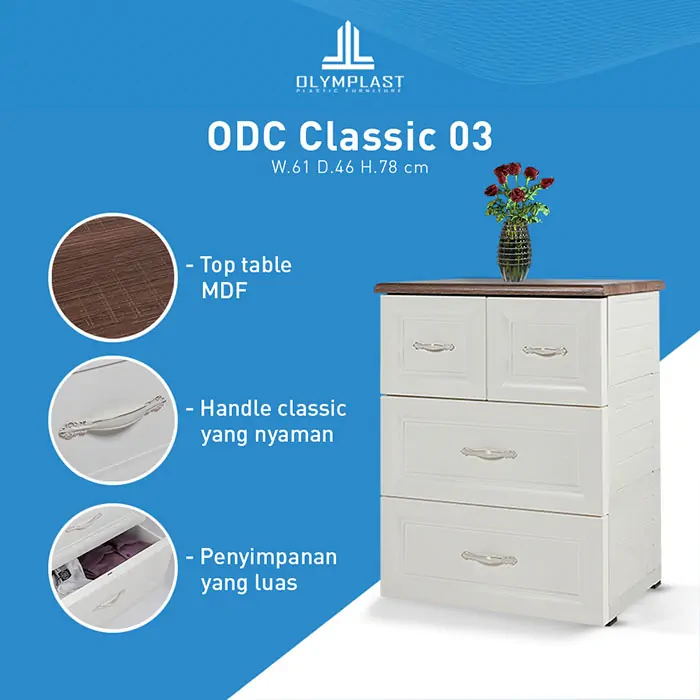 ODC 03-C - Laci Penyimpanan Plastik Klasik 3 Susun - Drawer Cabinet Serbaguna gallery 1