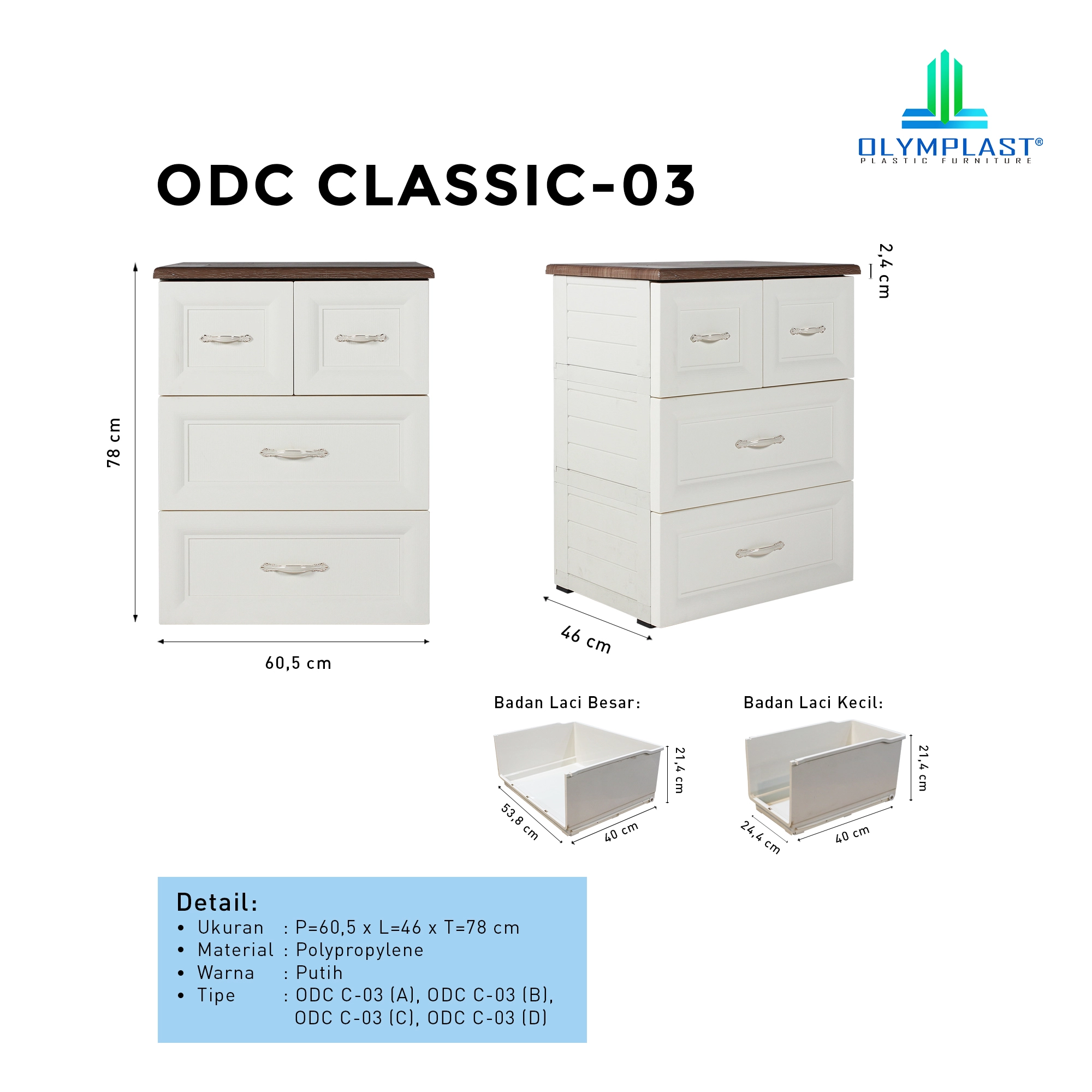 ODC 03-C - Laci Penyimpanan Plastik Klasik 3 Susun - Drawer Cabinet Serbaguna gallery 5
