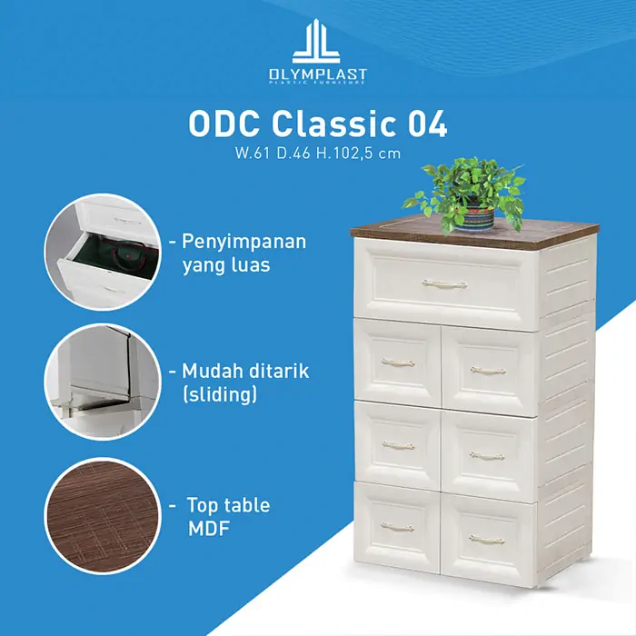 ODC 04-C - Laci Penyimpanan Plastik Klasik 4 Susun - Drawer Cabinet Serbaguna gallery 1