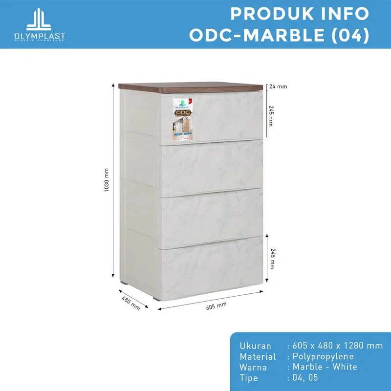 ODC 04-MARBLE - Laci Penyimpanan Plastik Modern 4 Susun - Drawer Cabinet Serbaguna gallery 1