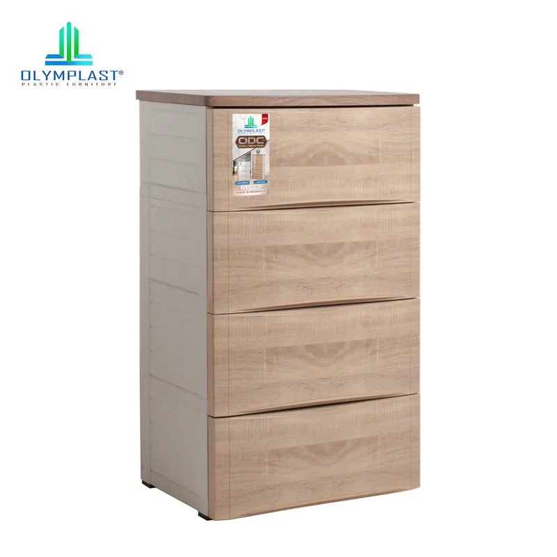 ODC 04-WOOD - Laci Penyimpanan Plastik Modern 4 Susun - Drawer Cabinet Serbaguna