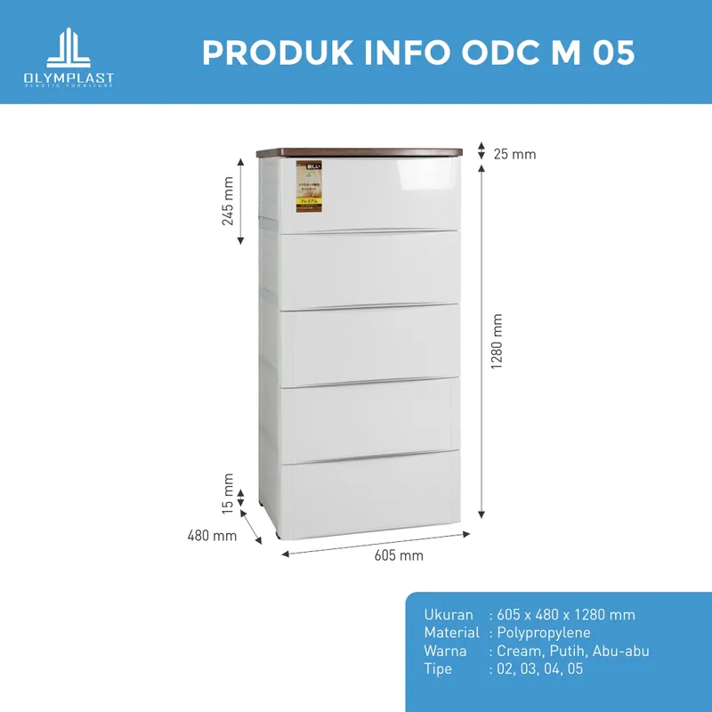 ODC 05-M - Laci Penyimpanan Plastik Modern 5 Susun - Drawer Cabinet Serbaguna gallery 1